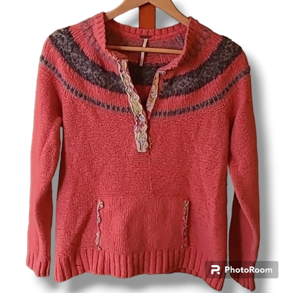 Free People Sweaters - Free People Fair Isle Angora Alpaca Blend Pink/Red Sweater